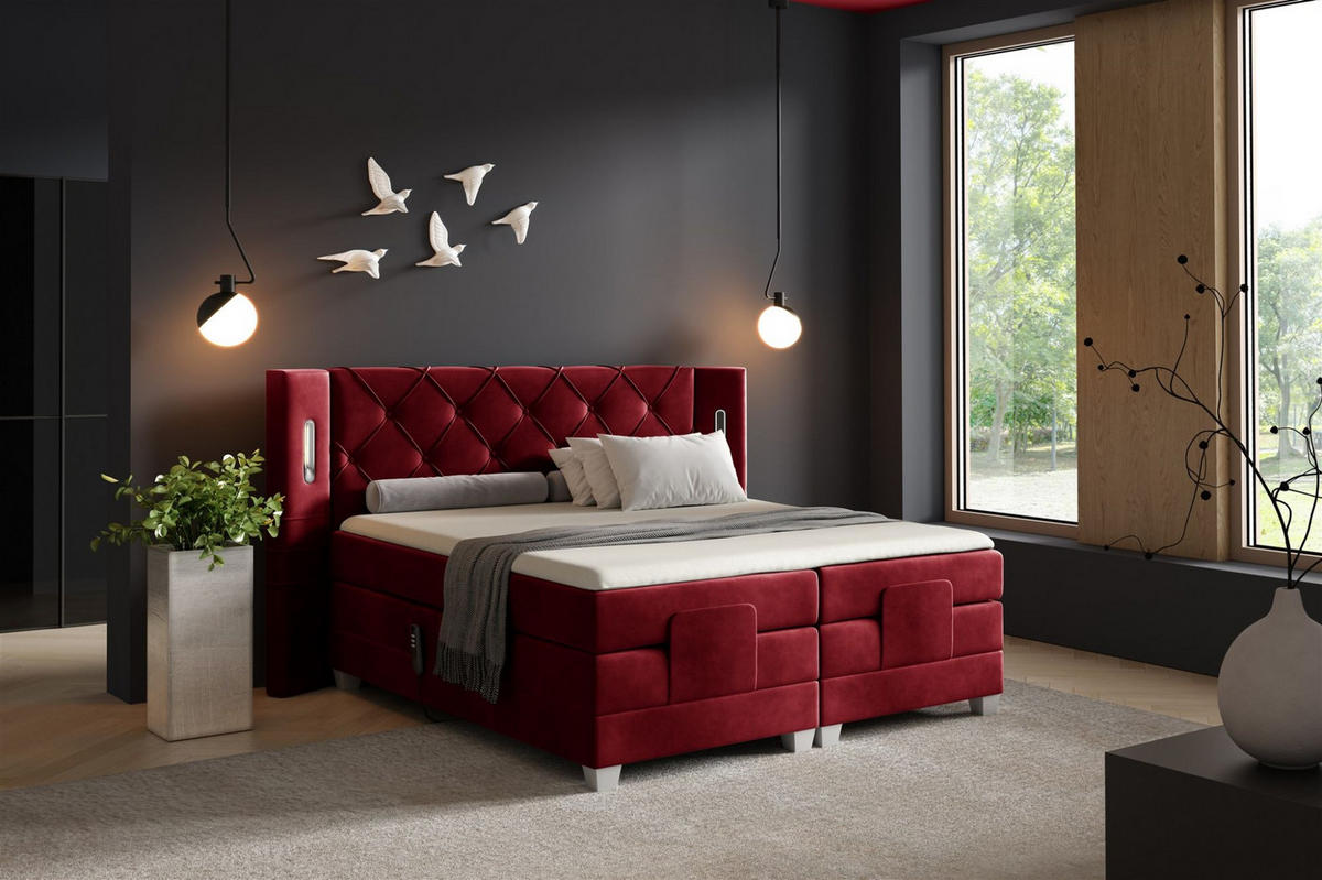 BOXSPRINGBETT Elektrisch Steve - Rot, Holzwerkstoff/Textil (120/200cm) - Fun Möbel