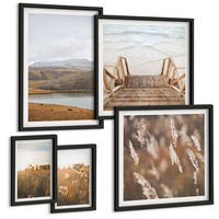 BILDER SET 5er Set - 50x50 cm & 20x30 cm & 40x60 cm Schwarzer Rahmen - Landschaften Wiesen Berge See - Schwarz, Kunststoff (40/60cm) - TULUP