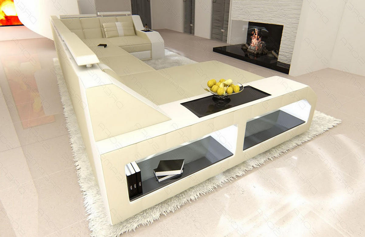 WOHNLANDSCHAFT Arezzo U - Beige/Weiß, Leder (380/86/197cm) - Sofa Dreams