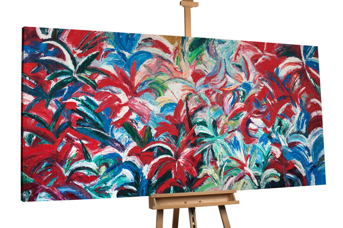 XXL ÖLGEMÄLDE Blau 200/100 cm - Blau/Rot, Textil (200/100cm) - KUNSTLOFT
