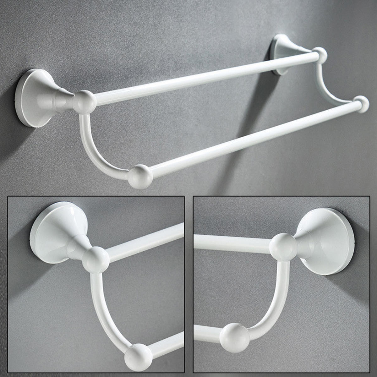 HANDTUCHHALTER – Weiße Doppelstange – 55 cm Länge - Weiß, Metall (13/7/55cm)
