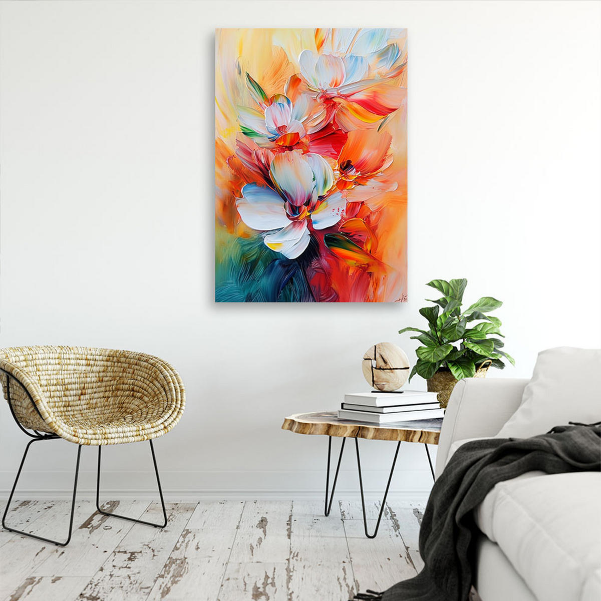 LEINWANDBILD Bunte Blumen-Imitat-Ölfarbe 80x120cm - Multicolor, Textil (80/120cm) - Feeby