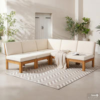 LOUNGEECKE - Webstoff / Akazie massiv - Weiß, Holz/Textil (71/73/71cm) - home24