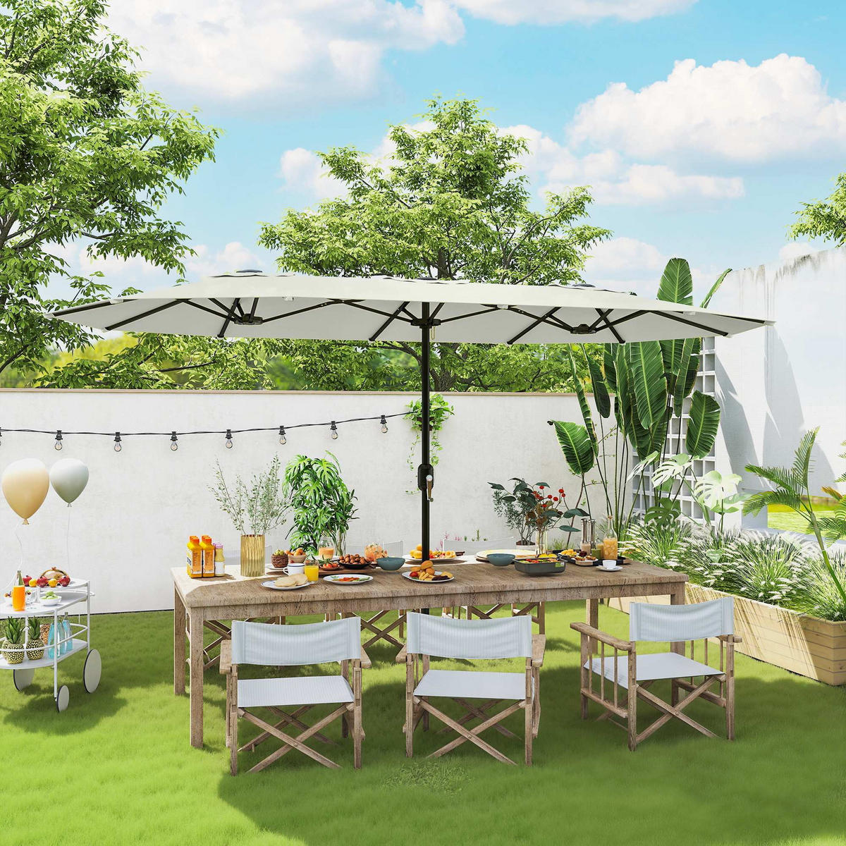 DOPPELSONNENSCHIRM Creme 4,6 m - Creme, Metall (459/266cm) - PANGIVO