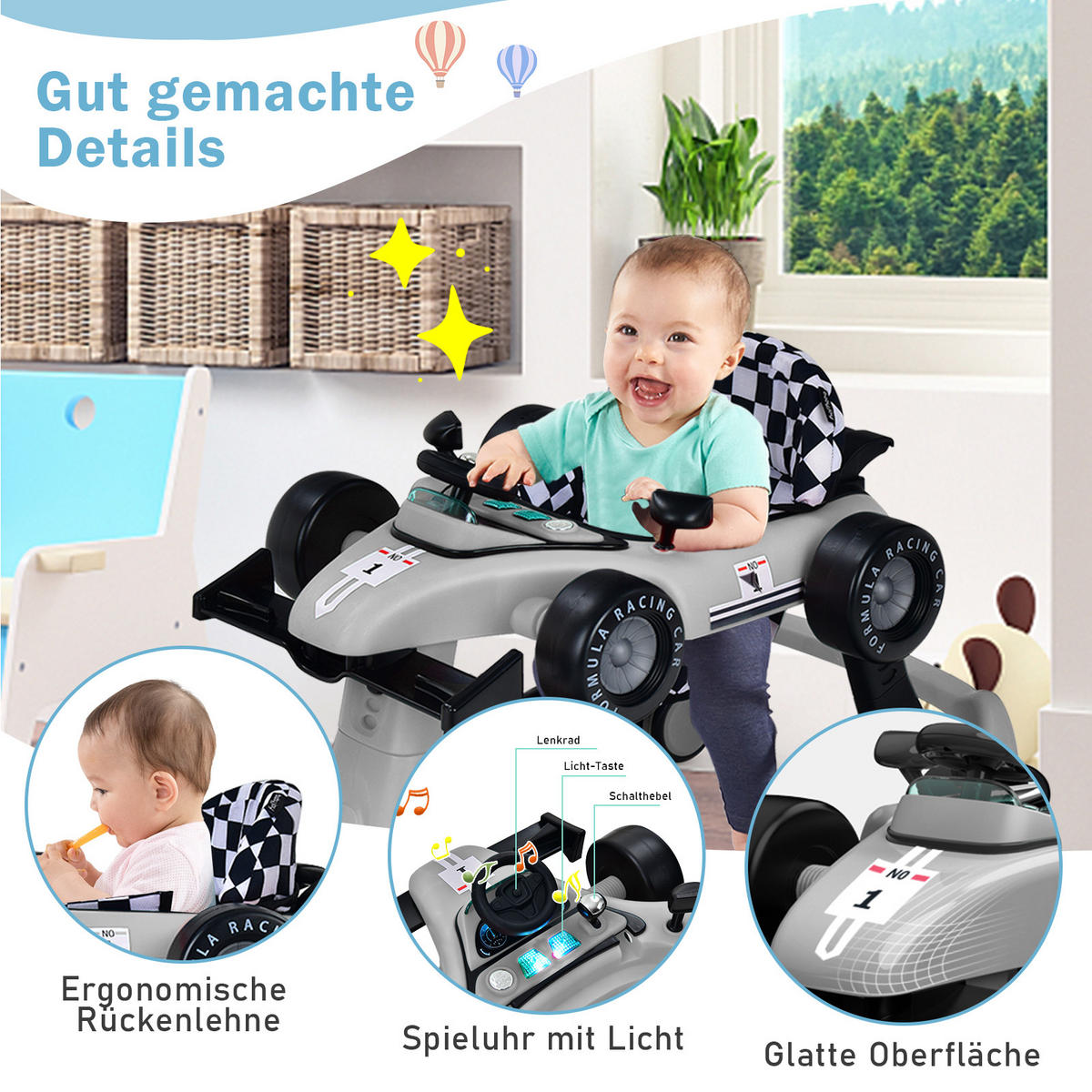LAUFLERNWAGEN Klappbar Grau - Grau, Kunststoff (64/56/76cm) - COSTWAY