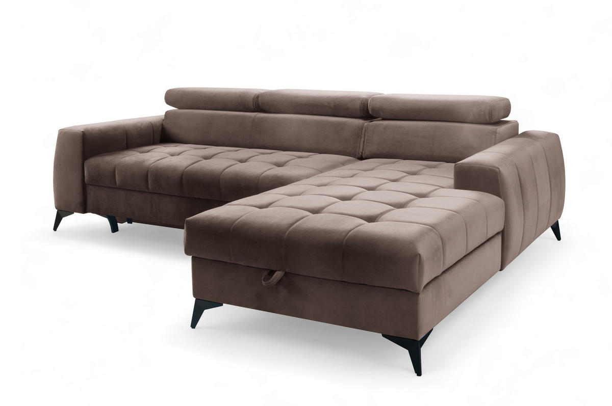 ECKSOFA L Form Arkucio Mini Braun 260/200/95 cm Rechts mit Schlaffunktion - Schwarz/Braun, Textil/Metall (260/200cm) - AX Living