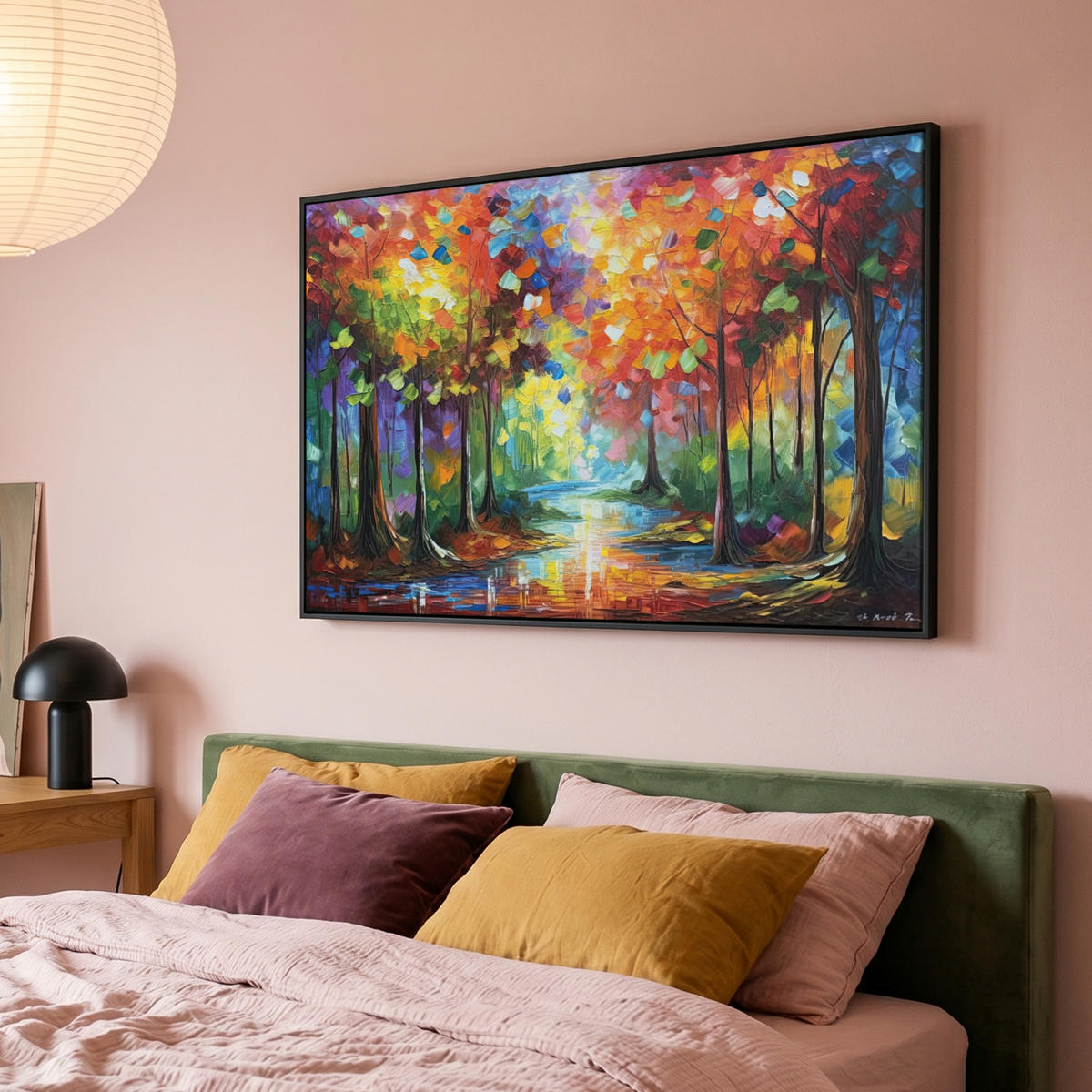 LEINWAND Bilder mit Rahmen - Landschaft - Wald - Farben - Natur - 150x100 - Multicolor, Textil (150/100cm) - MuchoWow