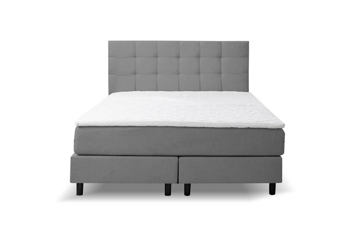 BOXSPRINGBETT BOSS, Polsterbett Maße: 160x200 cm, Farbe: Grau, Velourstoff, Doppelbett mit Bonell-Matratze H3 inkl. Topper - Grau, Holz/Kunststoff (160/200cm) - VENASI MÖBEL