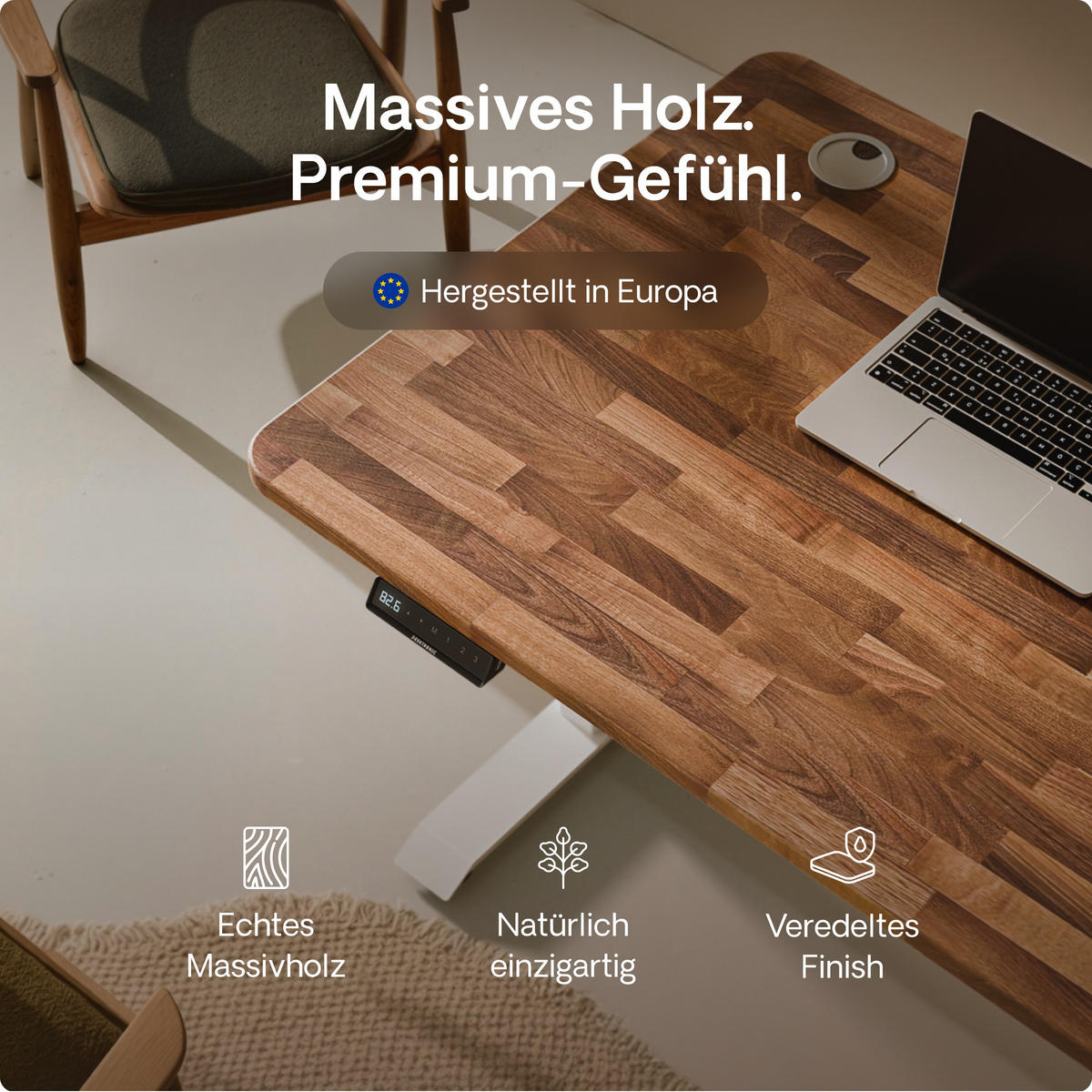 SCHREIBTISCH Elektrisch Höhenverstellbarer HomePro 120x60cm Weiß/Massive Walnuss mit Memory-Funktion, Anti-Kollisions Technologie - Walnussfarben/Weiß, Holz (60/120/63.5cm) - Desktronic
