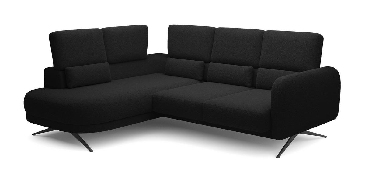ECKSOFA ILUSIO L 250x205cm, Schlaffunktion, Schwarz, Links - Schwarz, Holz/Textil (205/248cm) - DomoHome