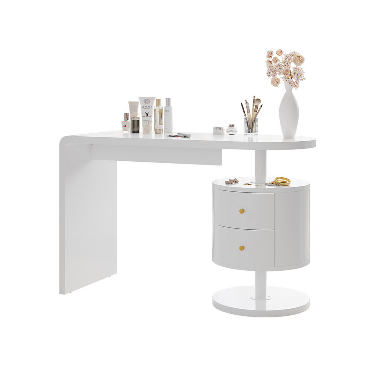 SCHMINKTISCH Lara Weiß 120 cm mit Hocker - Weiß, Holzwerkstoff (50/120/76cm) - Vicco