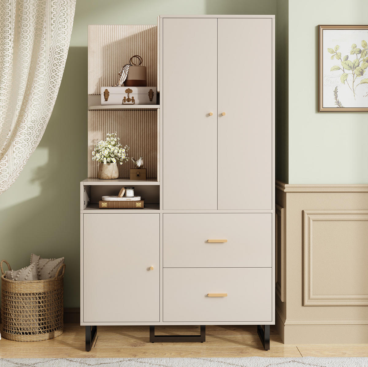 KOMPAKTGARDEROBE 110/38/186 cm aus MDF mit gepolsterten Paneelen Graubeige - Beige, Holzwerkstoff (110/186/38cm) - Modenvie