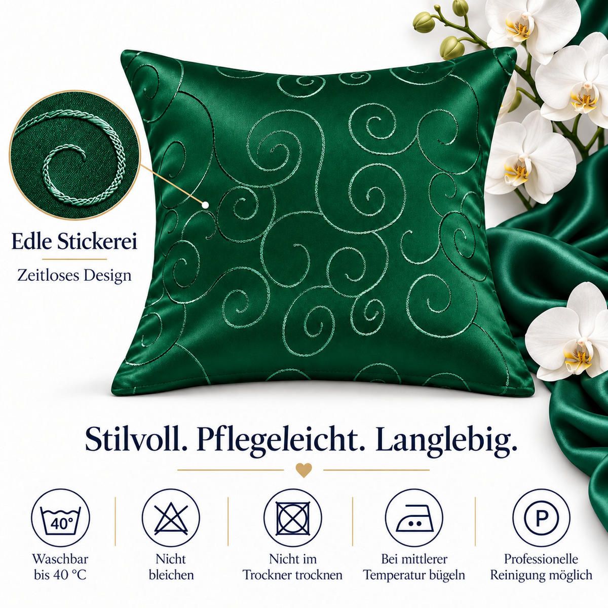 KISSENBEZUG 60/60 cm Dunkelgrün Damast Circle - Dunkelgrün, Textil (60/60cm) - TiborTex