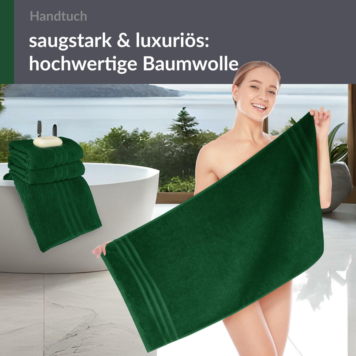 HANDTUCH 50x100 cm London Tannen Grün 4er Set - Waldgrün, Textil (50/100cm) - Lashuma