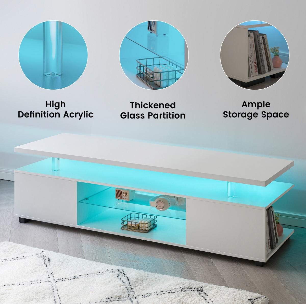 TV-ELEMENT mit LED-Beleuchtung und Stauraum Weiß - Weiß, Holz (40/48/130cm) - Beauniv