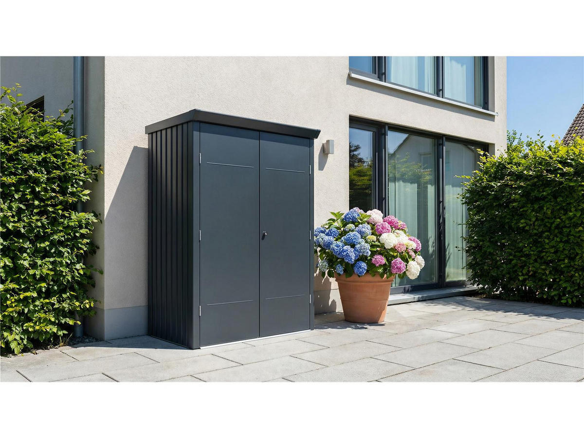 GERÄTESCHRANK Paul L 133/94/181 cm abschließbar, Stahl, für den Garten - Grau, Kunststoff (72/25/181cm) - Plats Outdoor solution