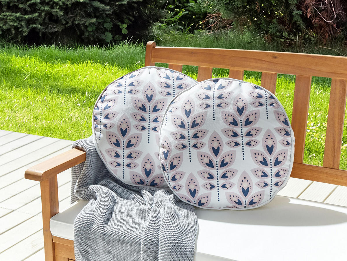 GARTENKISSEN 2er-Set Blattmotiv Beige 40 cm Torretta - Creme, Textil (40/40cm) - Beliani