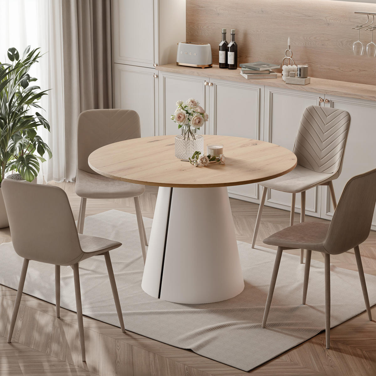 AUSZIEHTISCH BASE 100-176/76 cm, Weiß / Artisan-Eiche - Weiß/Eiche Artisan, Holzwerkstoff/Metall (100/100/76cm) - Idohome