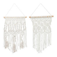 2-DIELNY makramé záves na stenu - krémová, drevo/textil (30/1.5cm) - Relaxdays