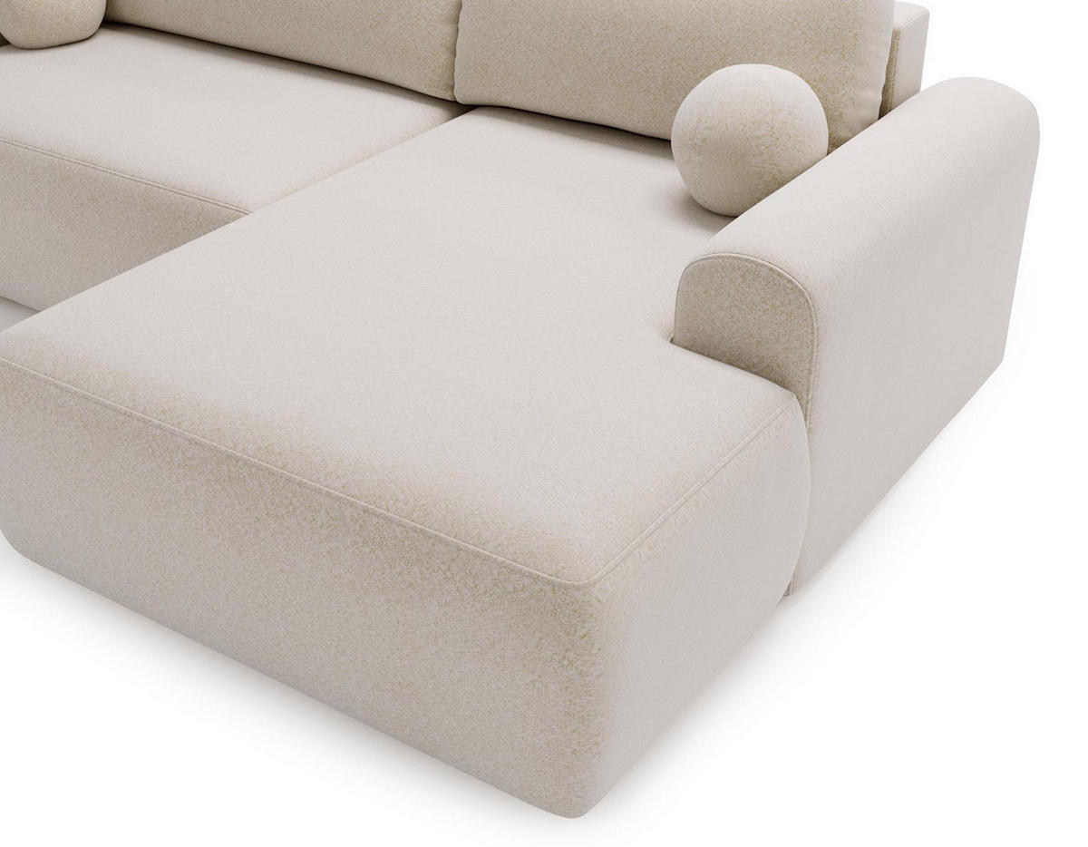 ECKSOFA Aurora Creme, mit Schlaffunktion in Lambi Stoff, rechte seite - Creme, Holzwerkstoff/Textil (257/177cm) - Bettso