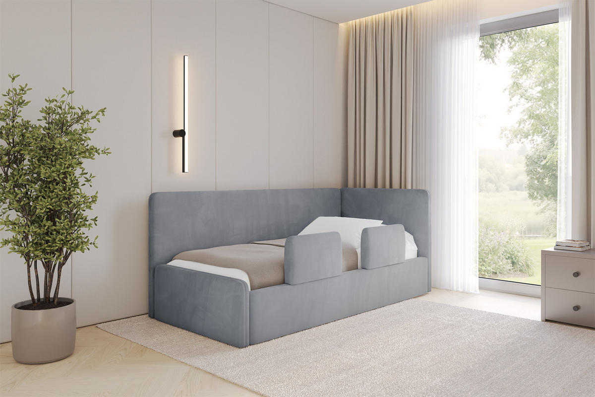 EINZELLBETT Jugendbett mit Bettkasten, Links - NORY 80x200 Grau - Grau, Holzwerkstoff/Textil (80/200cm) - ALTDECOR