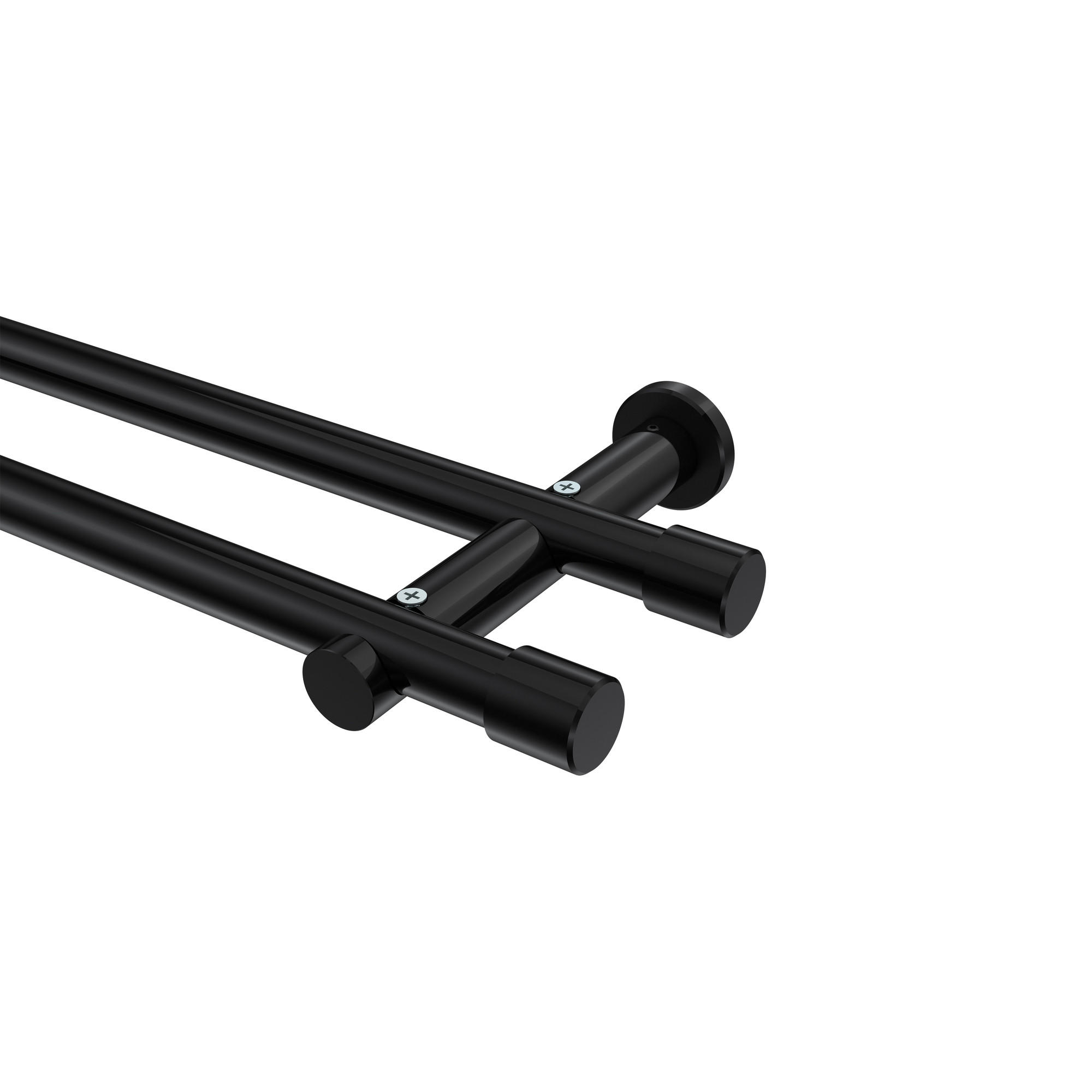 GARDINENSTANGEN-SET Platon Santo 200 cm, 2-läufig (ohne Ringe), 20 mm Ø Schwarz - Schwarz, Metall (200cm) - INTERDECO