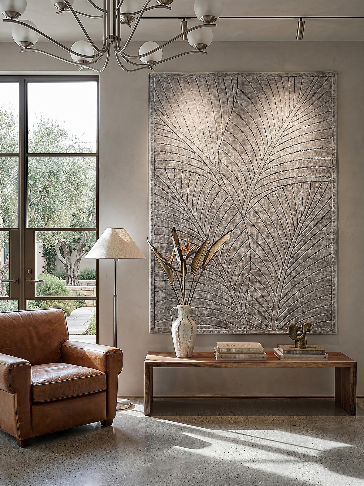 TEPPICH Outdoor, Fußbodenheizung-geeignet, mit Blattmotiv, ENGADIN in Silbergrau, 280 x 370 cm - Grau, Textil (280/370cm) - KADIMA DESIGN