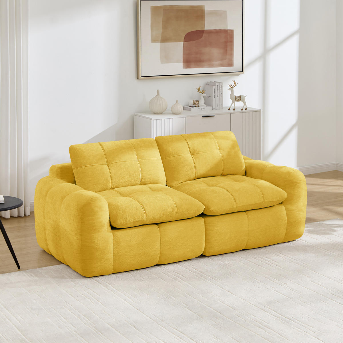 SOFA 194/97/68 cm in Gelb aus Chenille, mit tiefem Sitzkomfort - Gelb, Textil (97/68/194cm) - Flora Grace