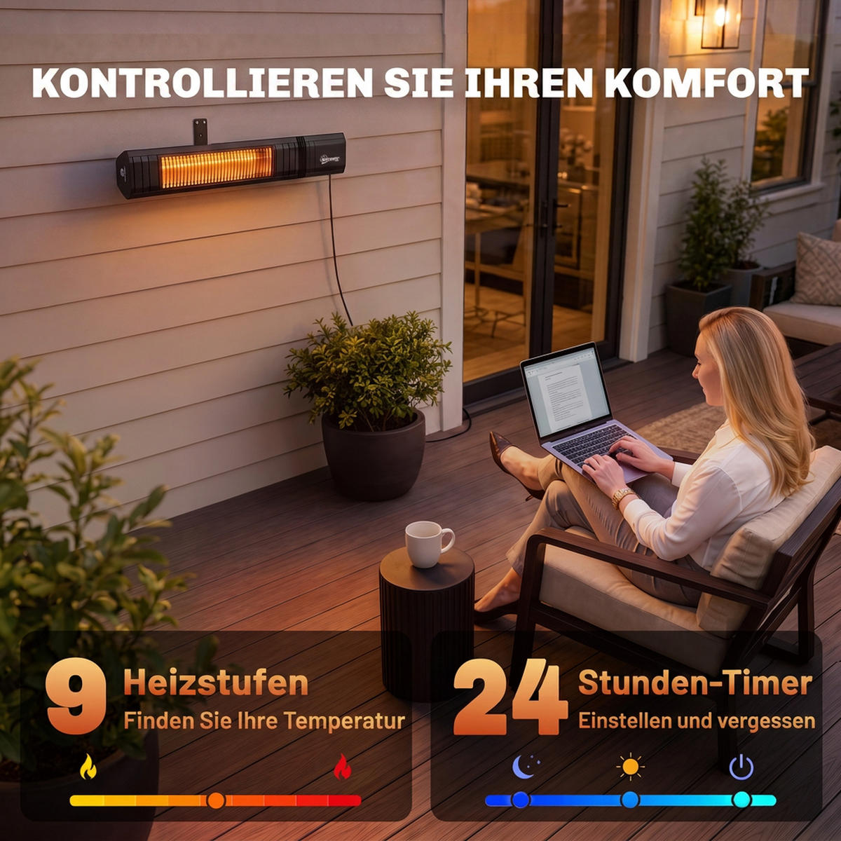 INFRAROT-HEIZSTRAHLER Aluminium Karbonfaser Schwarz - Schwarz, Metall (8/10/70cm) - Outsunny