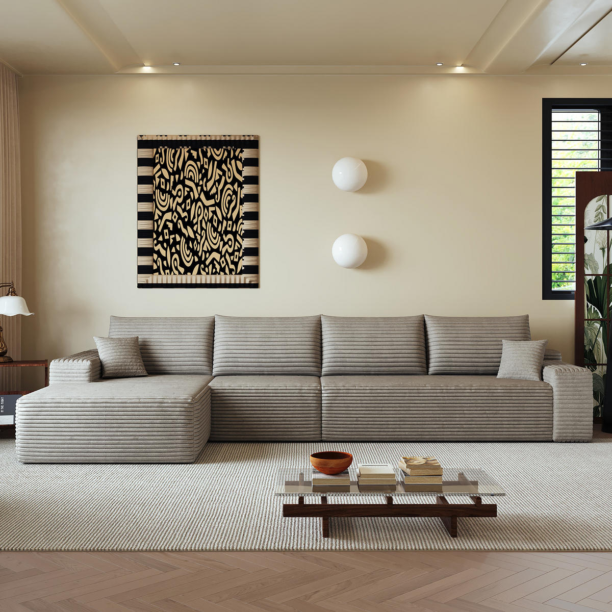 ECKSOFA 340/175/83 cm Kamel mit L-förmiger Chaiselongue, Linke Seite - Braun/Cappuccino, Textil (340/175cm) - Oxeza