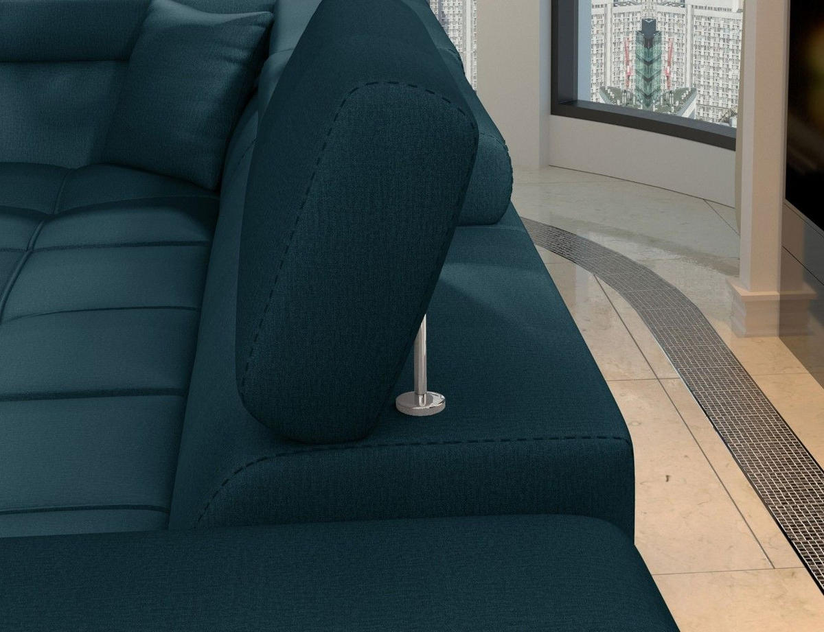 ECKSOFA mit Schlaffunktion und Bettkasten, pflegeleichter Monolith-Stoff - Chromfarben/Dunkelblau, Textil/Metall (202/275cm) - Eltap