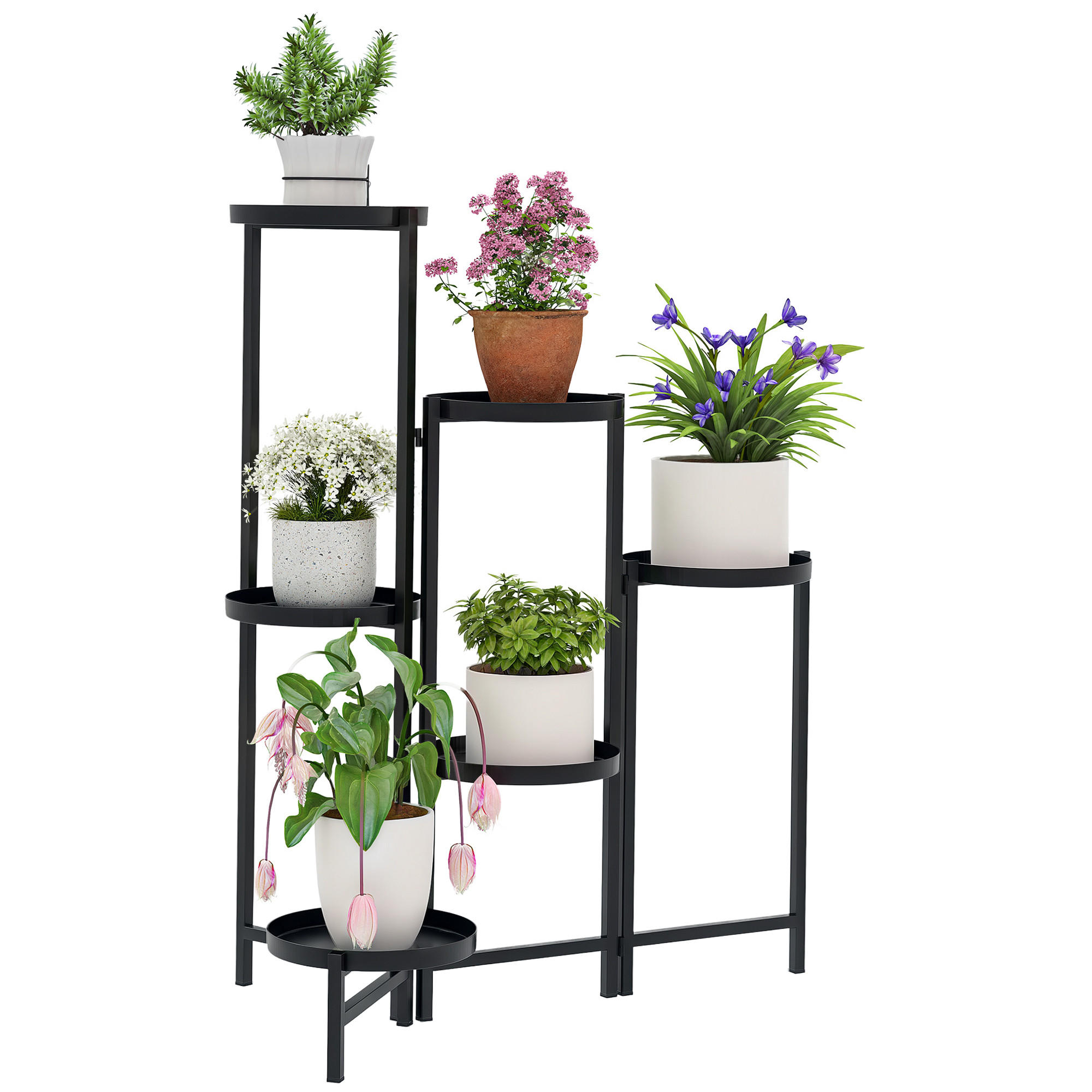 BLUMENTREPPE DE-12175 6-stufig, klappbar, 60/40/80 cm Schwarz - Schwarz, Metall (40/80/60cm) - ComfortXL