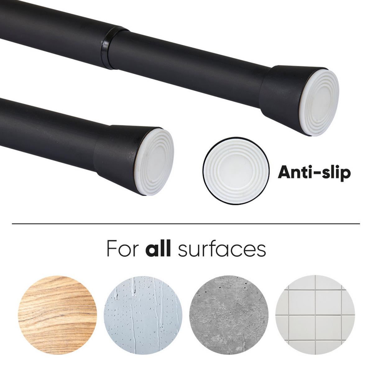 TELESKOP-VORHANGSTANGE mit Spannbefestigung Ø28 mm – Schwarz (70–120 cm) - Schwarz, Metall (2.8/120cm) - STORESDECO