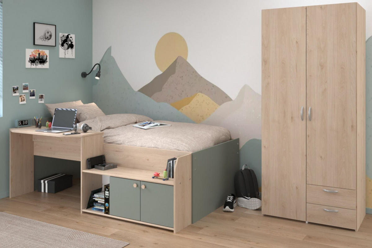 KINDERZIMMER SET Parisot Jade 2-tlg. Holzdekor Grün/Eiche - Eichefarben/Grün, Kunststoff (100/1/200cm) - 58aufmkessel
