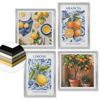 WANDBILDER 4er Set - 50x50 cm & 40x60 cm Silberner Rahmen - Illustrationen von Zitrusfrüchten - Silberfarben, Kunststoff (50/50cm) - ArtPrintCave