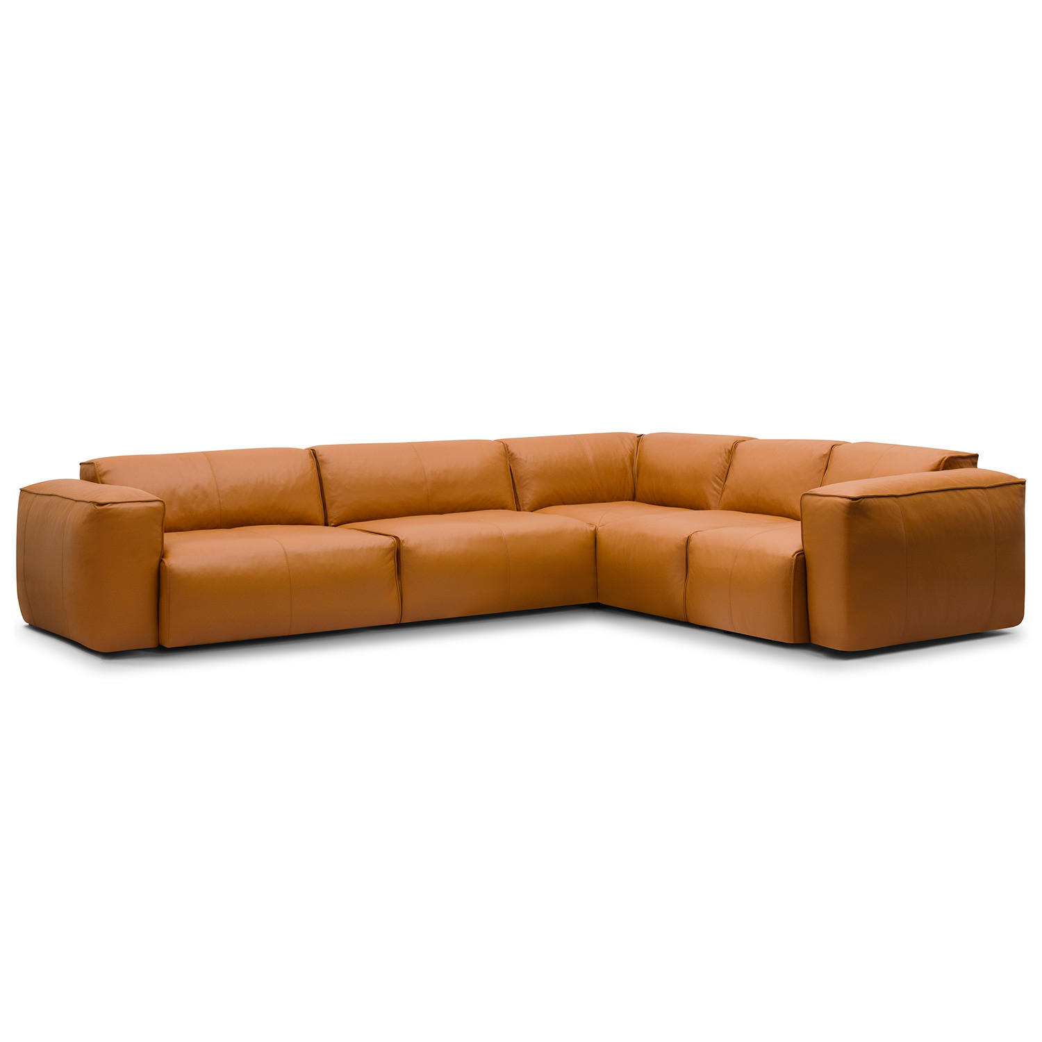 ECKSOFA mit Rundecke - Cognac/Schwarz, Leder/Kunststoff (325/260cm) - home24