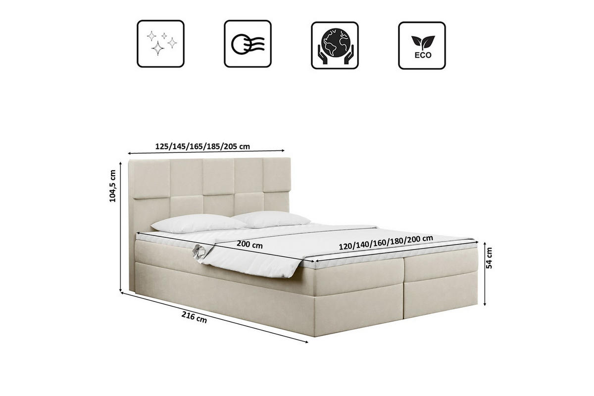 BOXBETT mit Bettkasten und Matratze CLARA Stoff Velvet Ecru 140x200 cm H3-Bonell - Ecru, Holz/Textil (140/200cm) - Kaiser Möbel