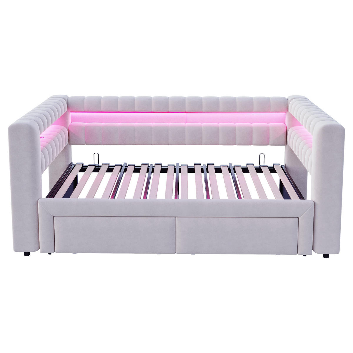 AUSZIEHBETT 90/180/190 cm mit LED und USB, DE-41682, in Hellgrau - Hellgrau, Metall (90/190cm) - ComfortXL
