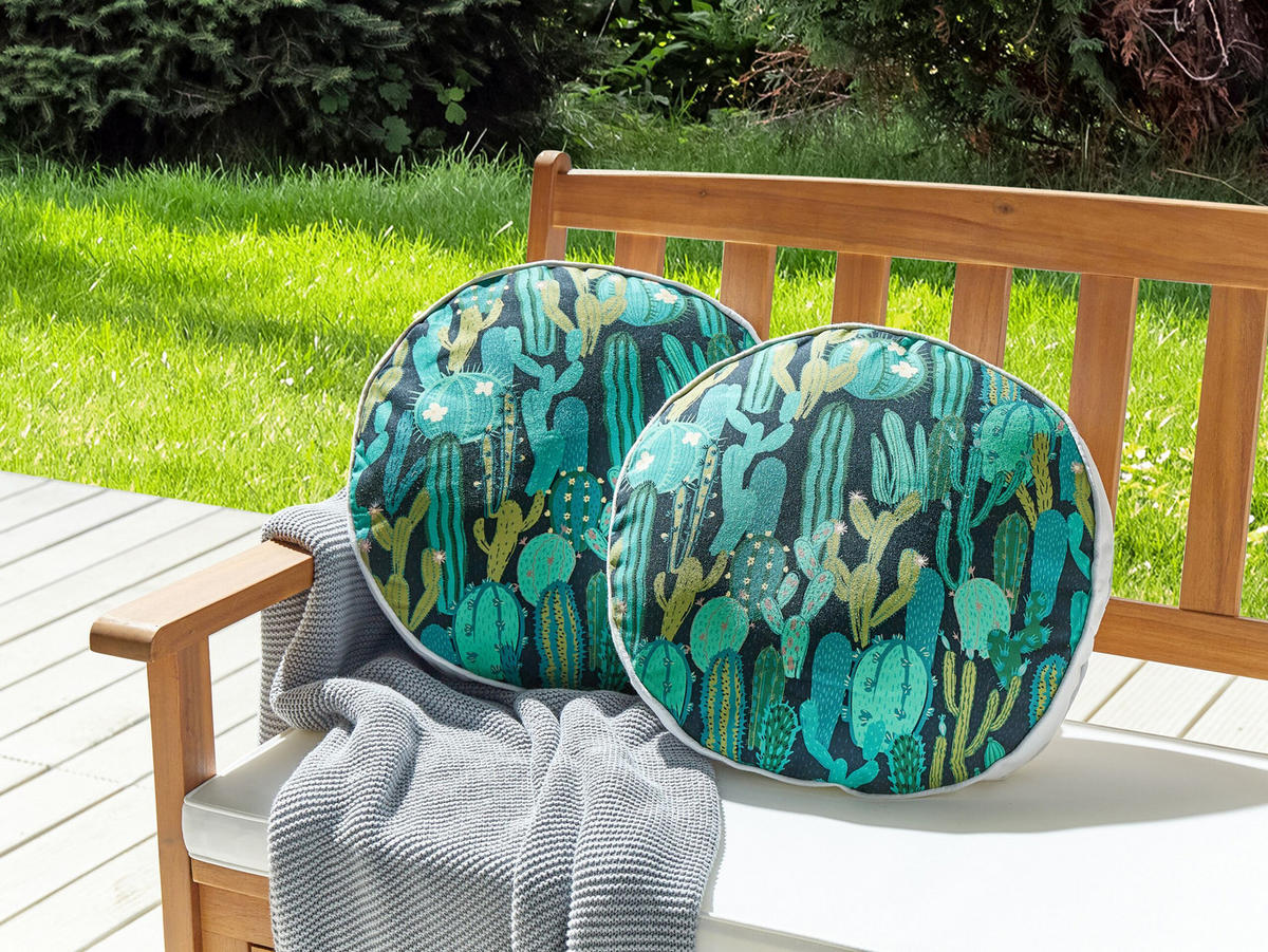 GARTENKISSEN 2er-Set Grün Kaktusmotiv 40 cm Bussana - Grün, Textil (40/40cm) - Beliani