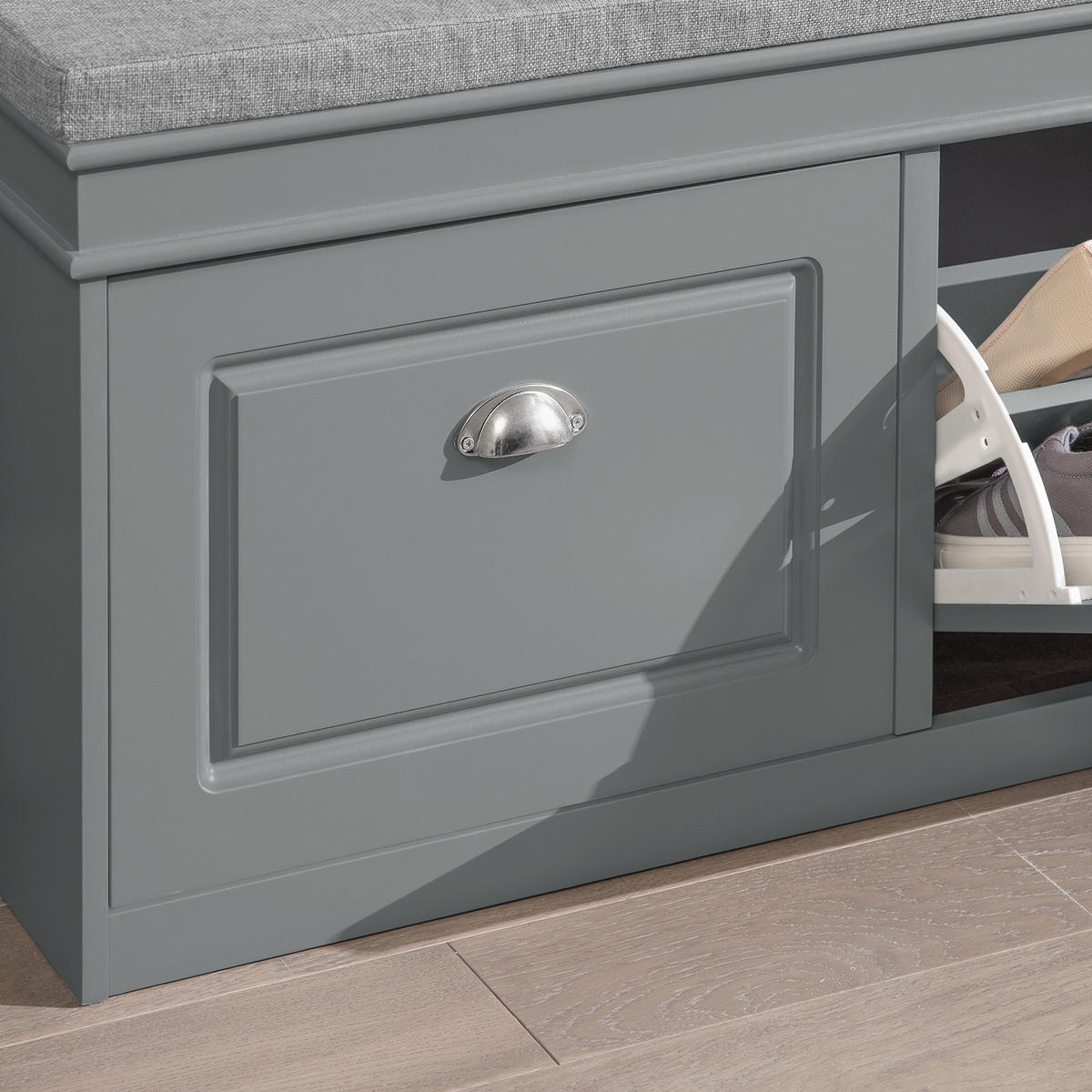 SCHUHBANK Grau - Hellgrau, Holzwerkstoff (104/52/24cm) - SoBuy