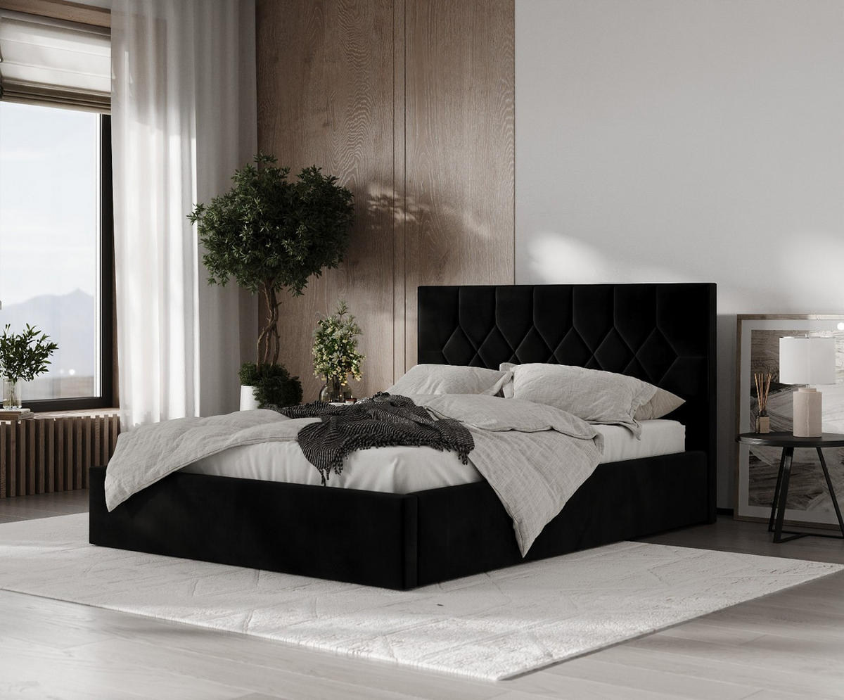 POLSTERBETT Brisa 140/200 cm Schwarz im Kronos Stoff - Schwarz/Naturfarben, Holz/Holzwerkstoff (140/200cm) - AltaBeds