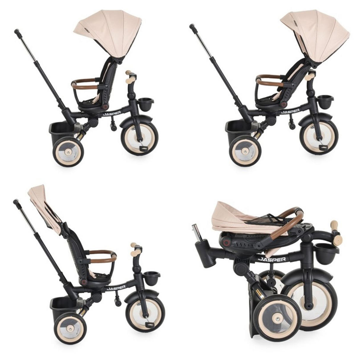 DREIRAD Jasper EVA-Reifen beige klappbar, Sitz drehbar, Hinterradbremse, Körbe - Beige, Metall (72/50/98cm)