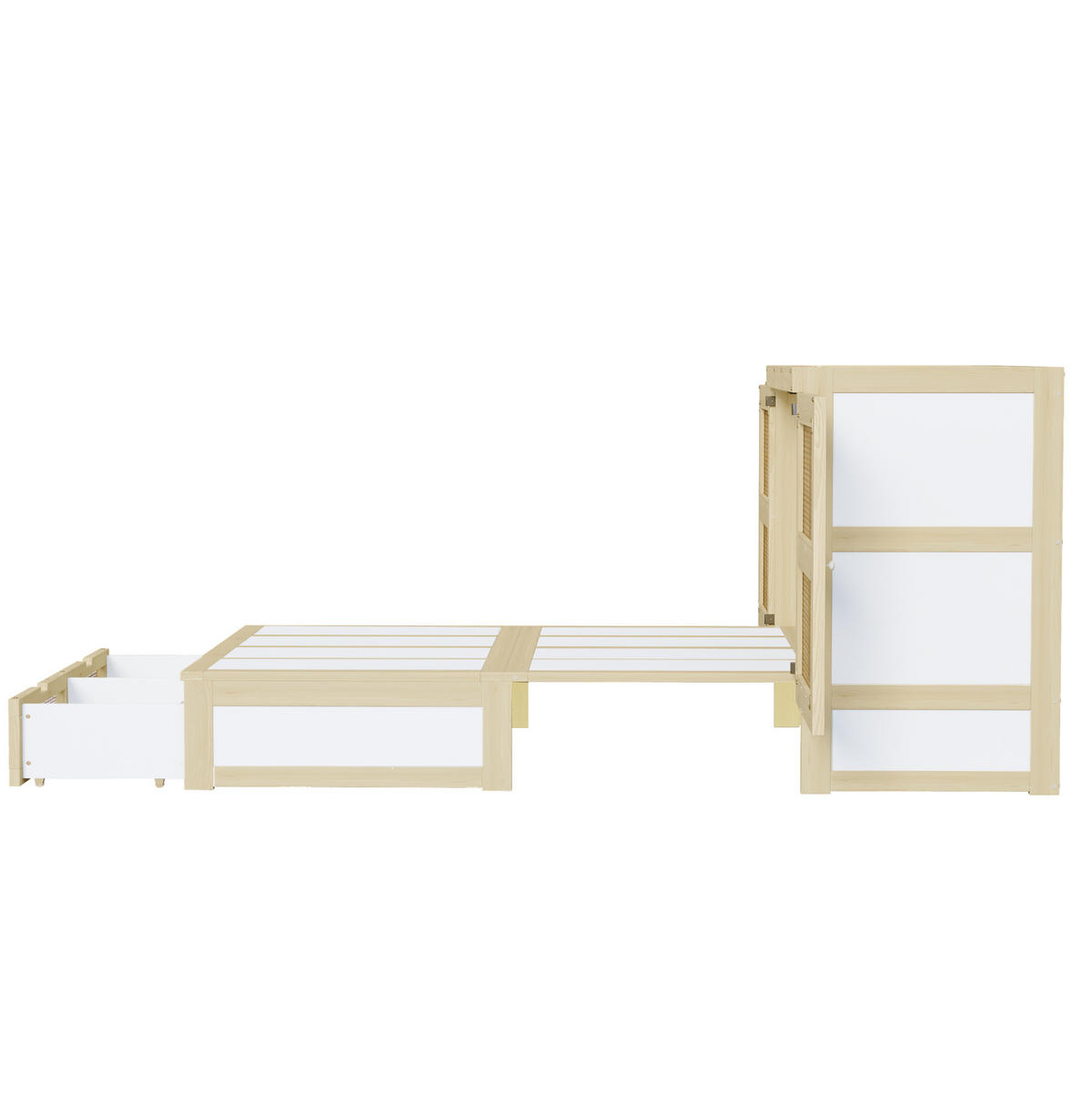 KREVET na preklapanje 140/200 cm s Rattan dizajnom, velikim spremištem i širinom 60 cm kad je sklopljen, Prirodna drvena boja - prirodne boje, drvni materijal (140/200cm) - Redom