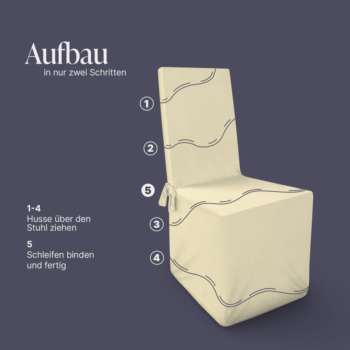 STUHLHUSSE ( Creme ) - Stretchhusse für eckige Stuhllehnen - ( 45 cm x 96 cm ) elastischer Bankett Stuhlbezug - Creme, Textil (45/96cm) - Bestlivings