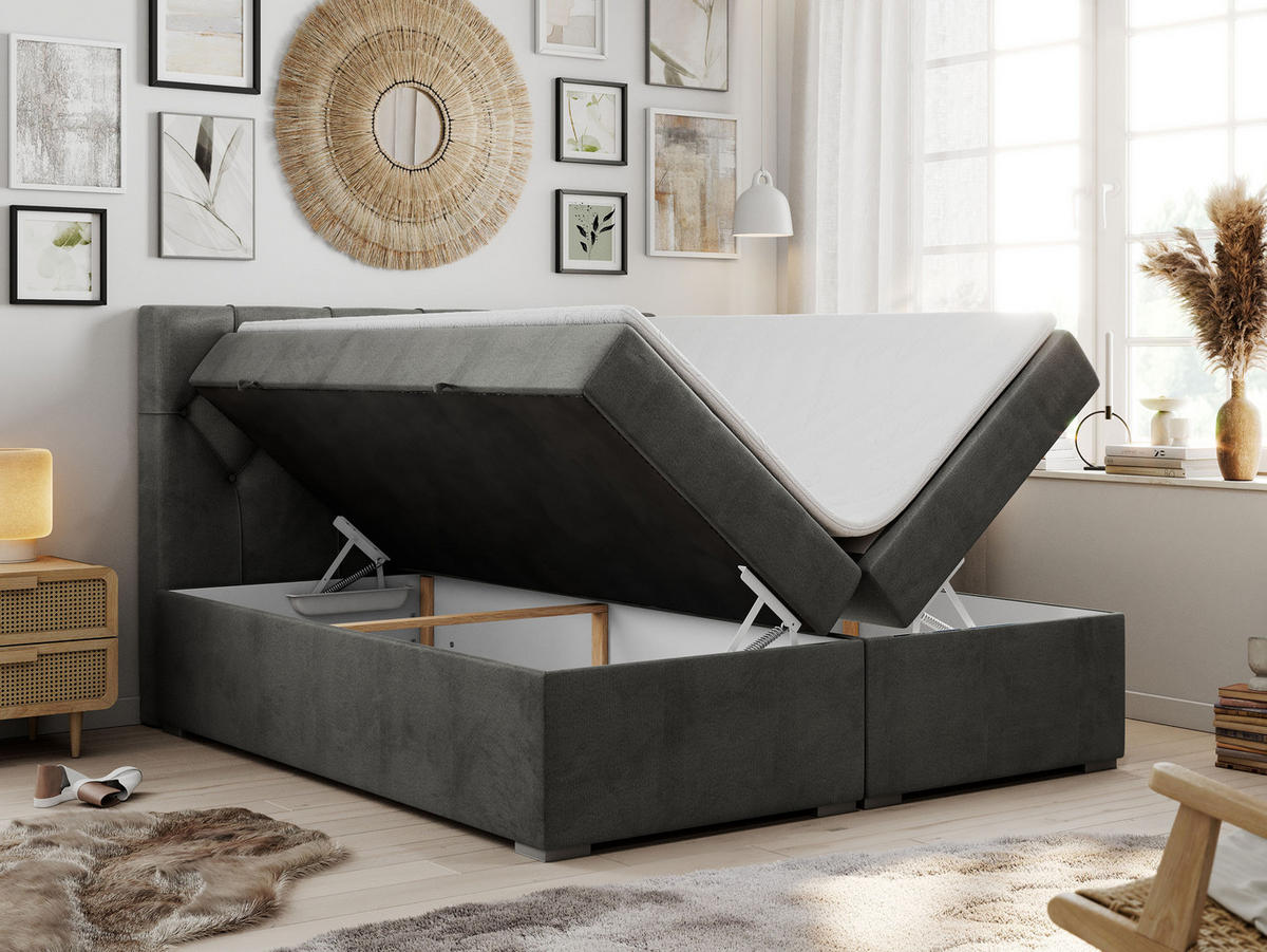BOXBETT ALDA 120/200 Dunkelgrau Velvet - H3 - Dunkelgrau, Holz/Textil (120/200cm) - MKS