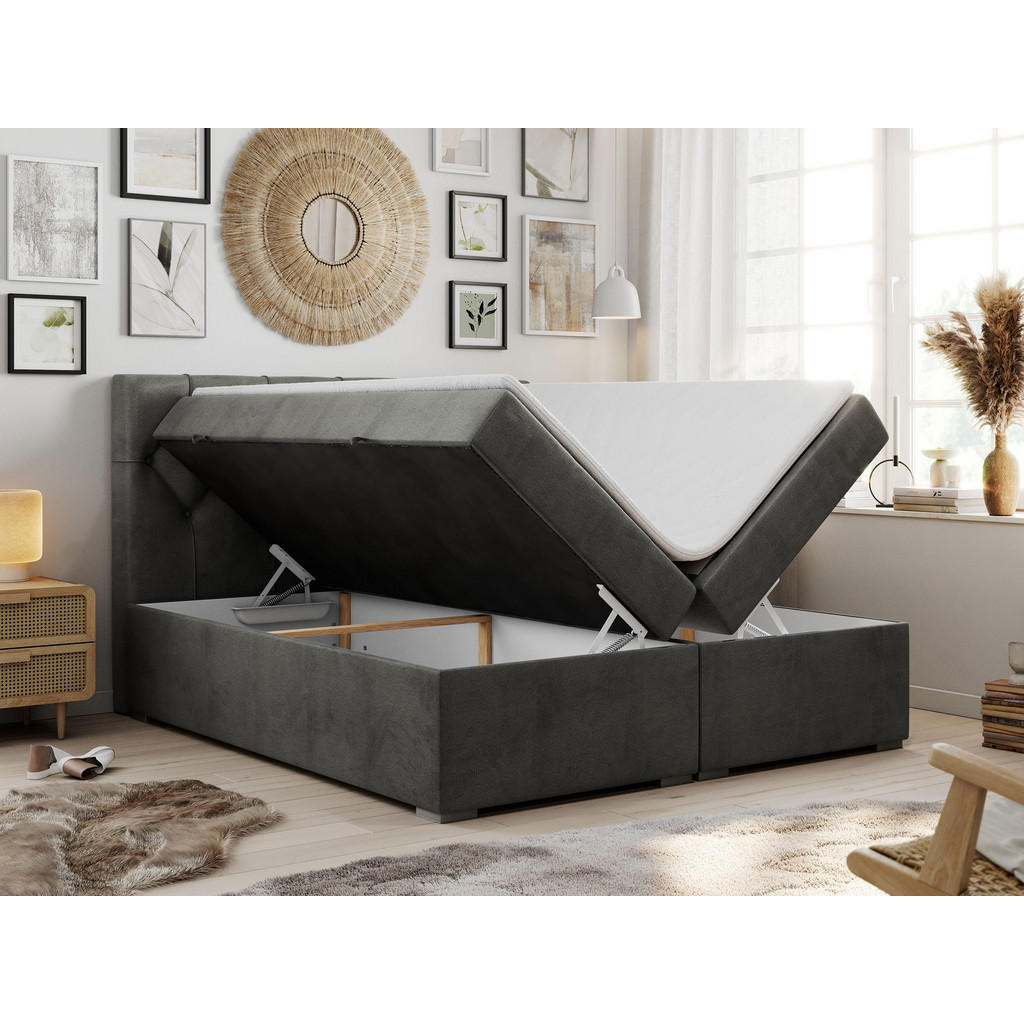 Thumbnail - MKS Boxbett, Dunkelgrau, Textil, 2-Sitzer, H4, Rechteckig, 140x200 cm, Schlafzimmer, Betten, Boxspringbetten