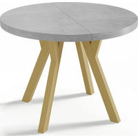 ESSTISCH Mateo runder ausziehbarer, Grauer Beton 100-200/100/76 cm - Goldfarben/Hellgrau, Holz/Holzwerkstoff (100/200/76cm) - WFL GROUP