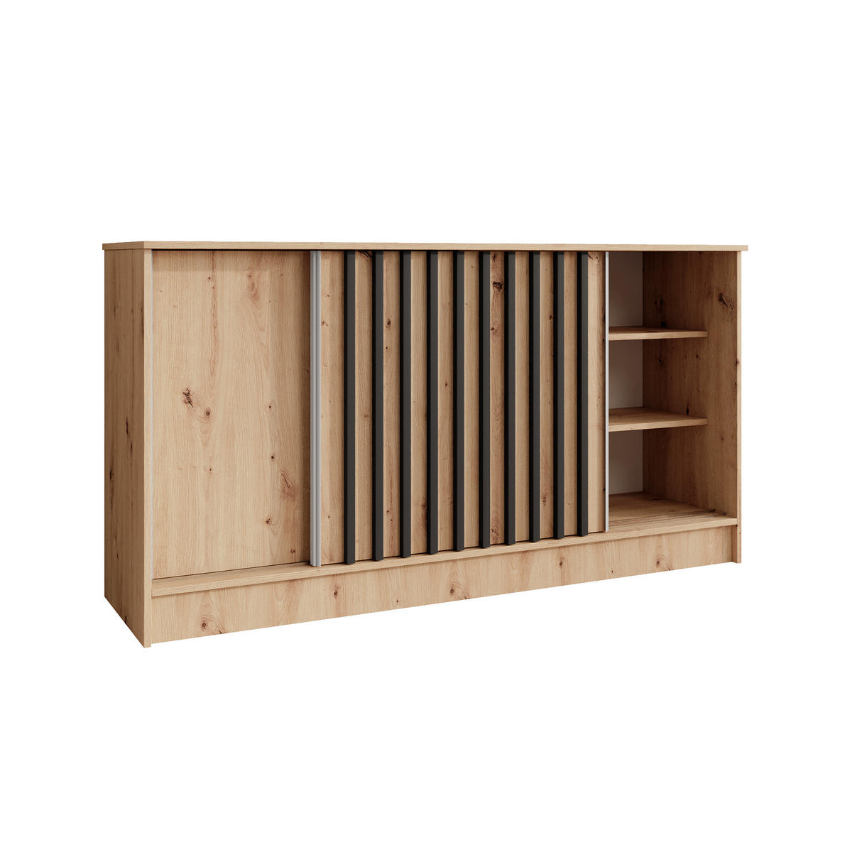 KOMMODE Horizon mit 2 Schiebetüren, eiche Artisan, 160 cm - Schwarz/Eiche Artisan, Holzwerkstoff (161/85/43.5cm) - Beautysofa