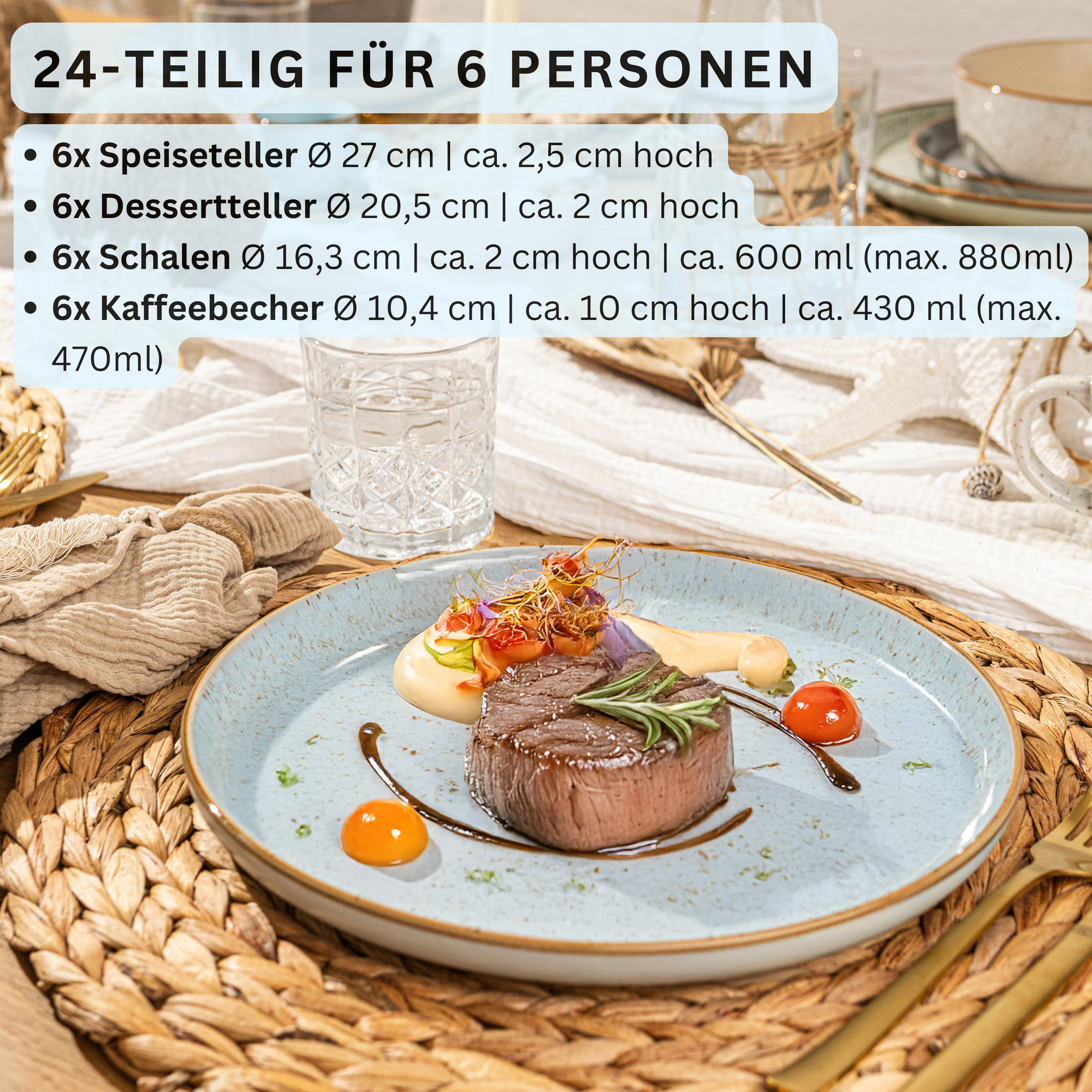 KOMBISERVICE RIO LAGUNE - 24 teilig aus Steingut - Blau, Stein (50/30/80cm) - Sänger
