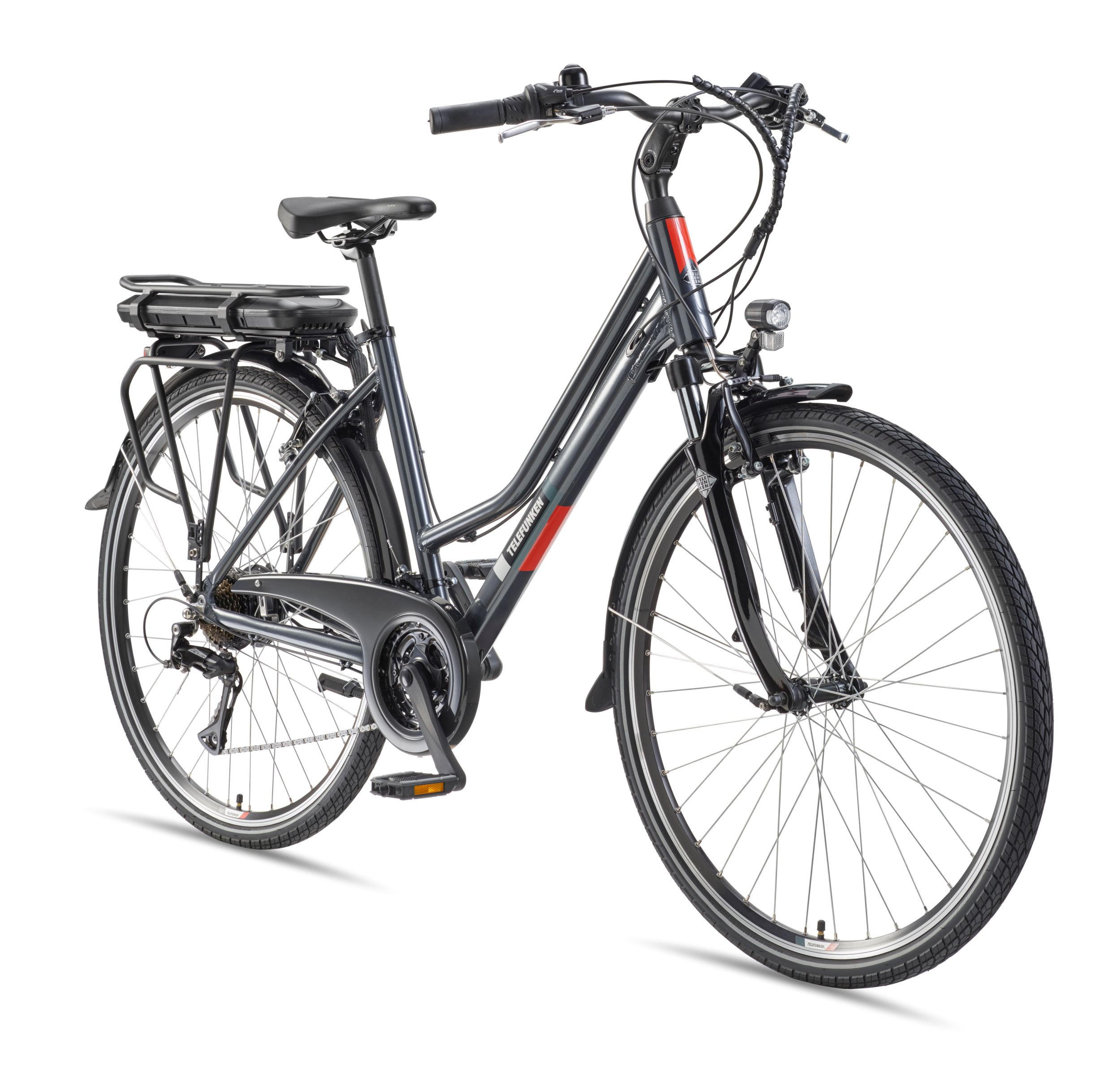 E-BIKE XT485 Trekking Elektrofahrrad 21-Gang Shimano Kettenschaltung, Pedelec, 14,5Ah, 37V Akku - Anthrazit, Metall (112cm) - Telefunken